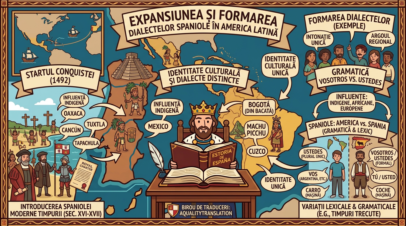 Evoluția și diferențierea limbii spaniole în Europa și America Latină